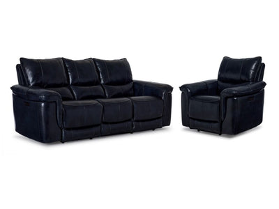 Fabio Ens. Sofa et fauteuil inclinables électriques à double inclinaison en cuir – bleu foncé