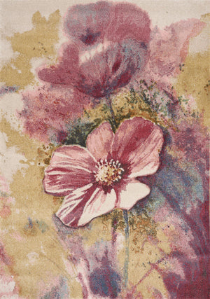 Petal Dreams Tapis (5,3 pi X 7,7 pi) design pavot – rose, bleu, blanc