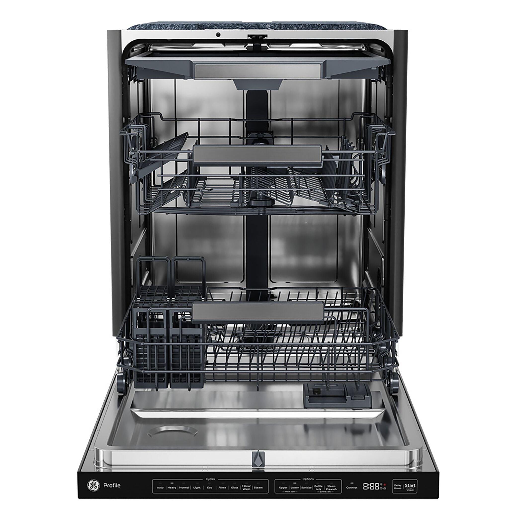 GE Profile Fingerprint Resistant Stainless Kitchen Package with French Door Refrigerator, Double Oven Range & Smart Dishwasher