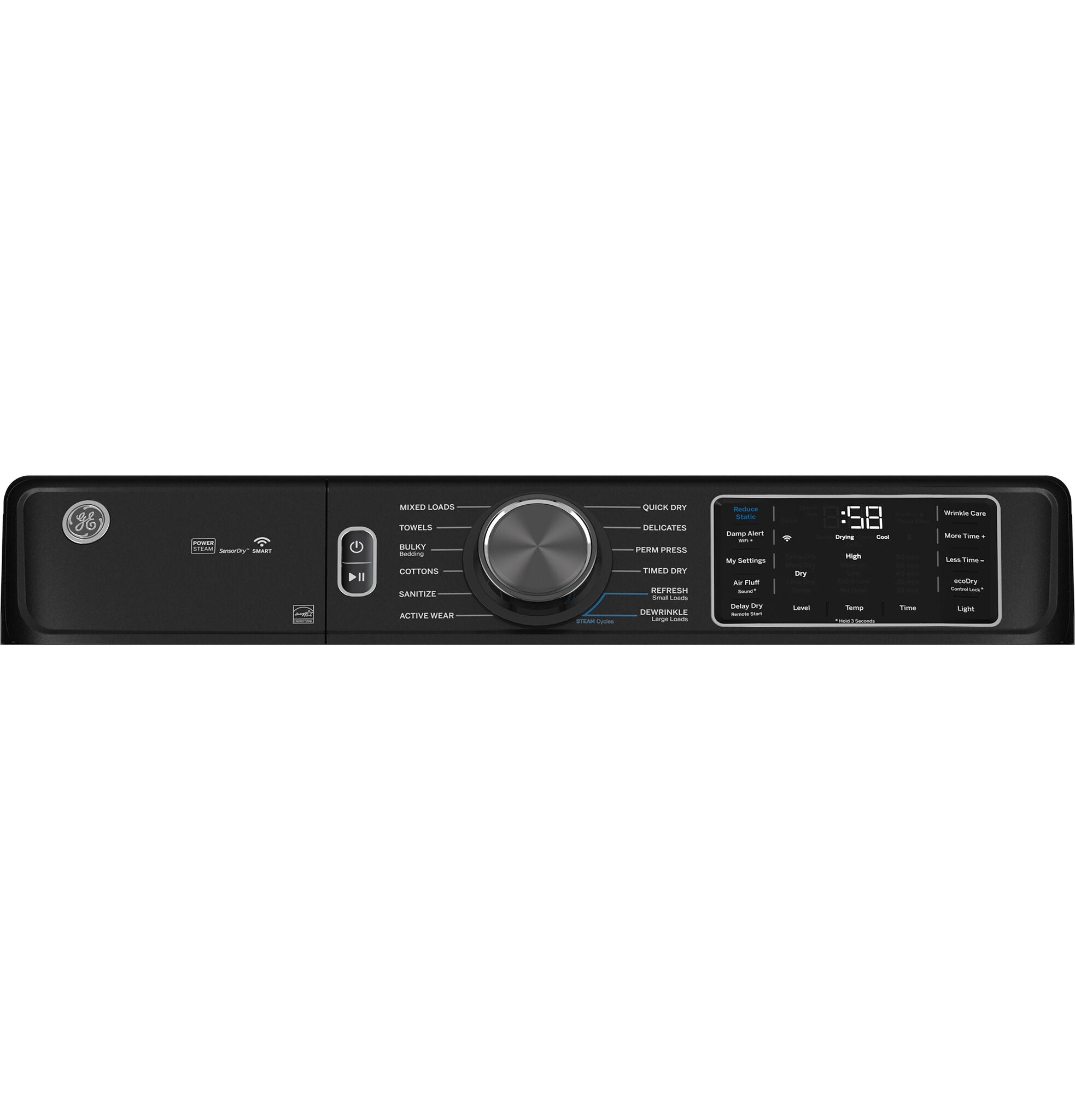 GE Carbon Graphite Smart Steam Front Load Electric Dryer with Sanitize Cycle ( 7.8 cu. ft.) - GFD65ESMVDS