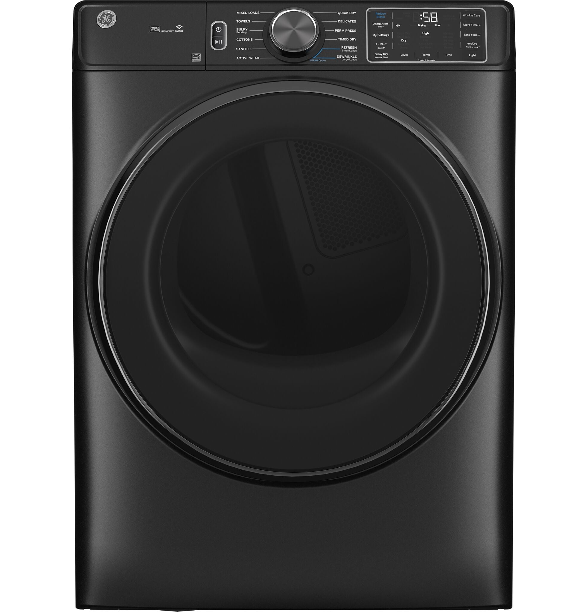 GE Carbon Graphite Smart Steam Front Load Washer with SmartDispense (5.8 cu.ft) & Electric Dryer (7.8 Cu.Ft.) - GFW655SPVDS/GFD65ESMVDS