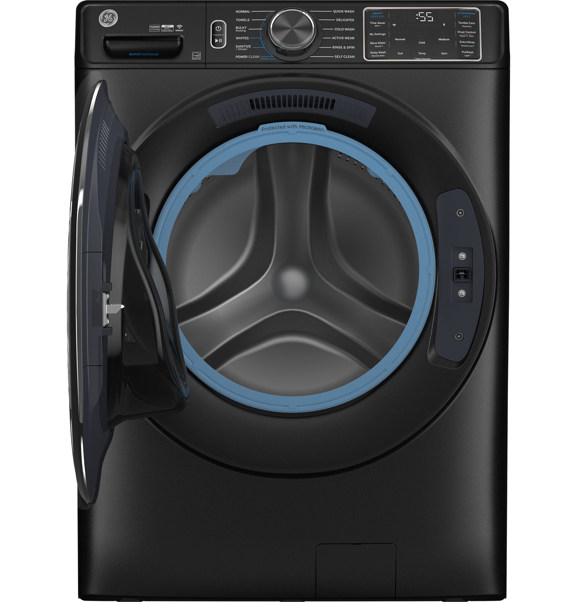 GE Carbon Graphite Smart Steam Front Load Washer with SmartDispense (5.8 cu.ft) & Electric Dryer (7.8 Cu.Ft.) - GFW655SPVDS/GFD65ESMVDS