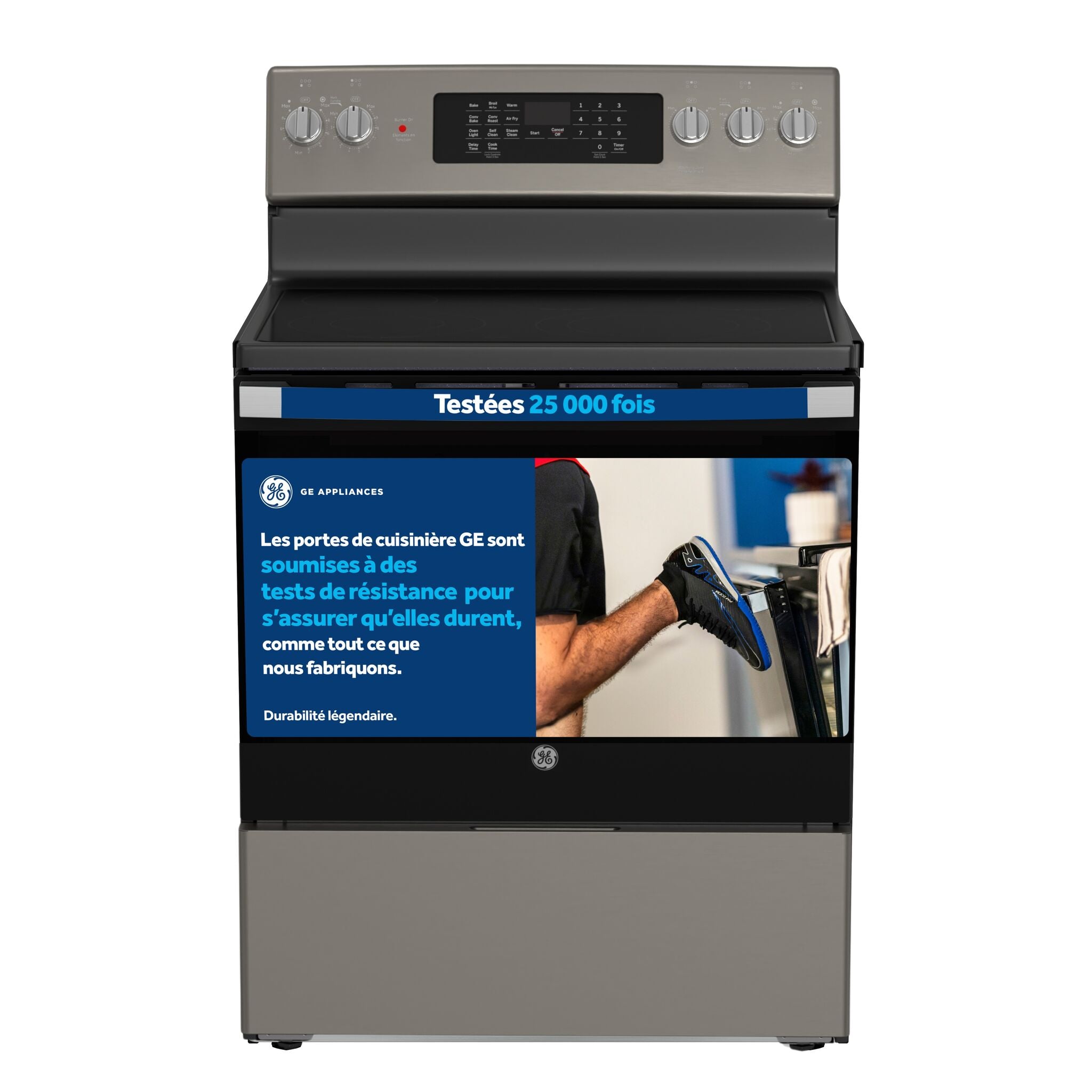 GE Cuisinière électrique 5,0 pi³ autonome à convection avec friture à air sans préchauffage ardoise JCB840ETES--