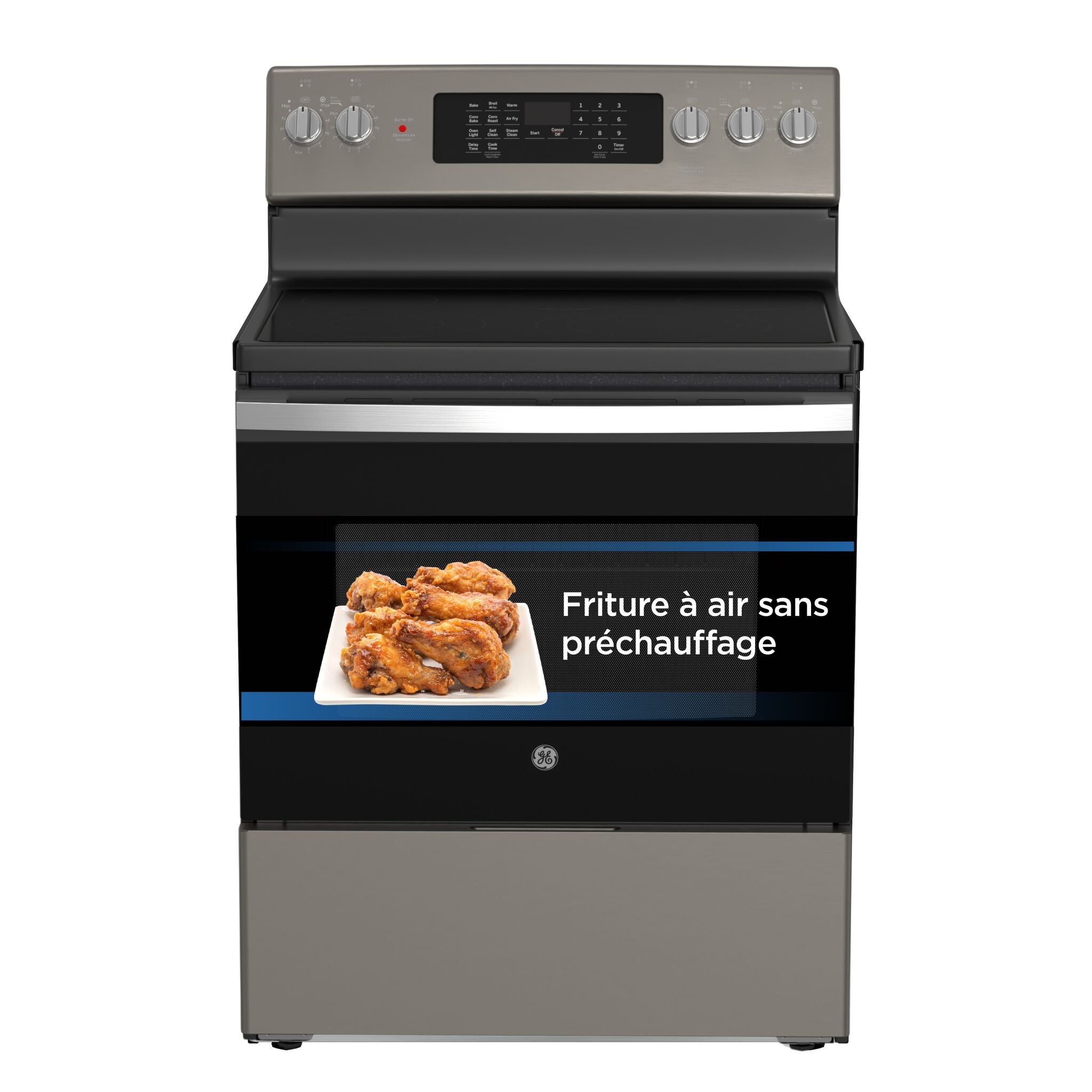 GE Cuisinière électrique 5,0 pi³ autonome à convection avec friture à air sans préchauffage ardoise JCB840ETES--