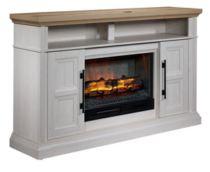 Granger Base télé 60po avec foyer – blanc antique