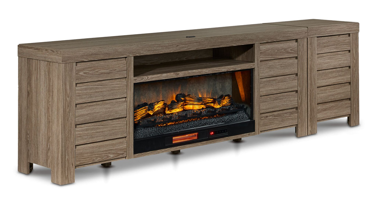 Great Falls 2-Piece Fireplace Entertainment Unit - Grey with electric fireplace, open shelf and slatted cabinet doors