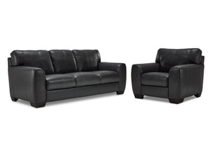 Halden Ens. Sofa et fauteuil en cuir – gris carbone