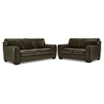 Halden Leather Sofa and Loveseat Set - Forest Green