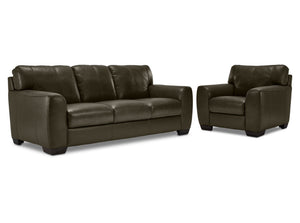 Halden Ens. Sofa et fauteuil en cuir – vert foret