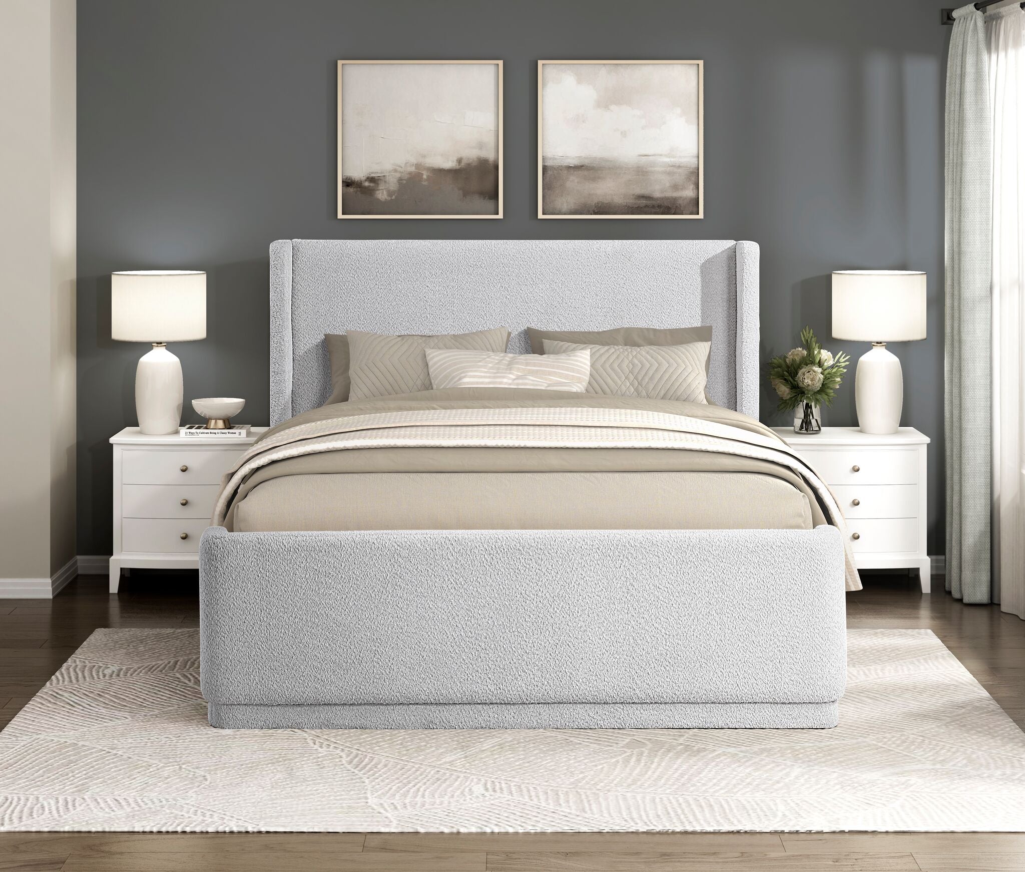 Hallie 3-Piece King Upholstered Bed - Light Grey