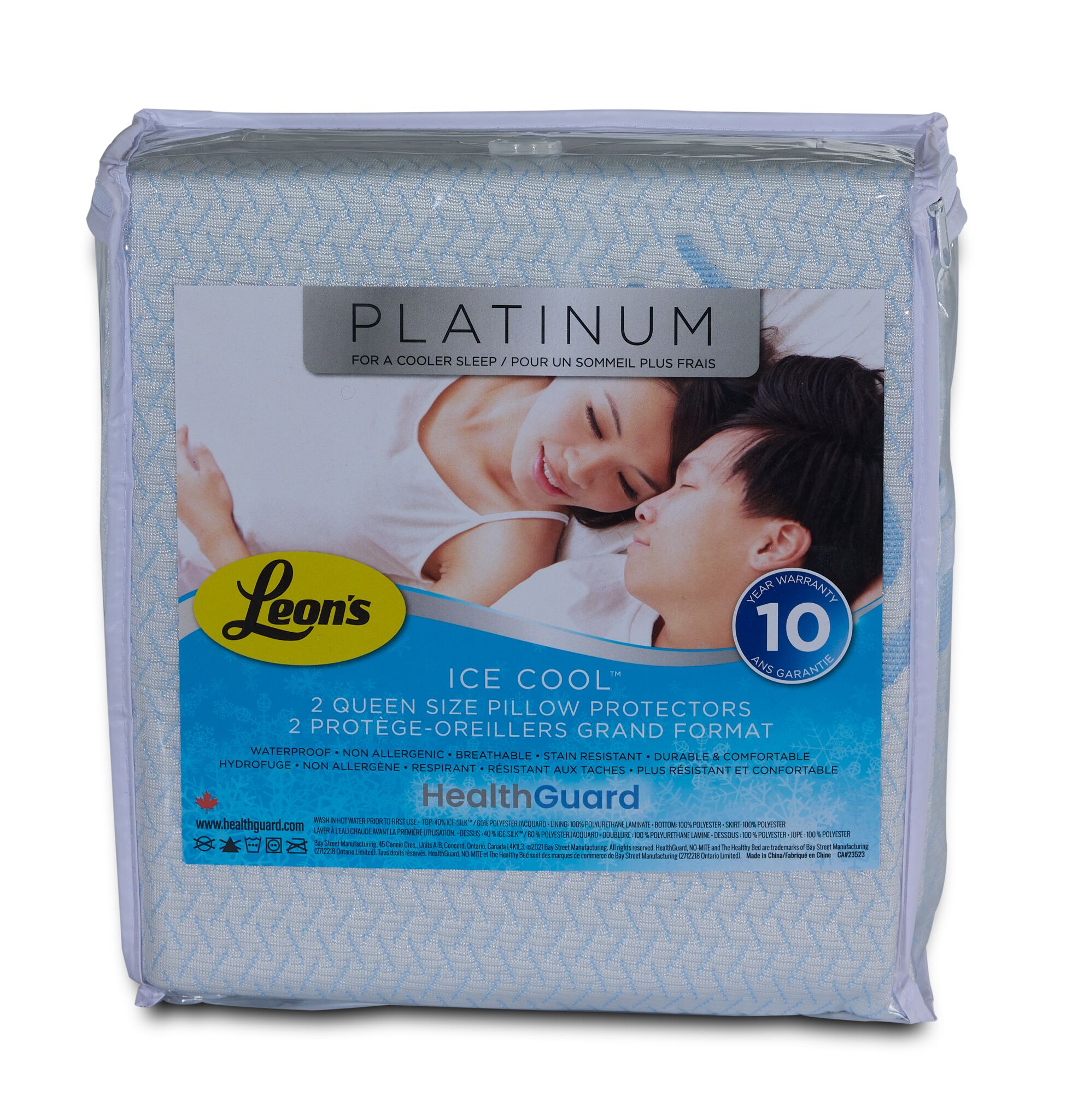 HealthGuard Ice Cool Waterproof Queen Pillow Protector - 2PK