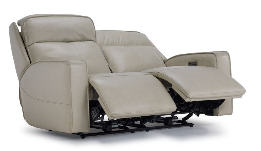 Henry Leather Triple Power Reclining Loveseat - Ivory