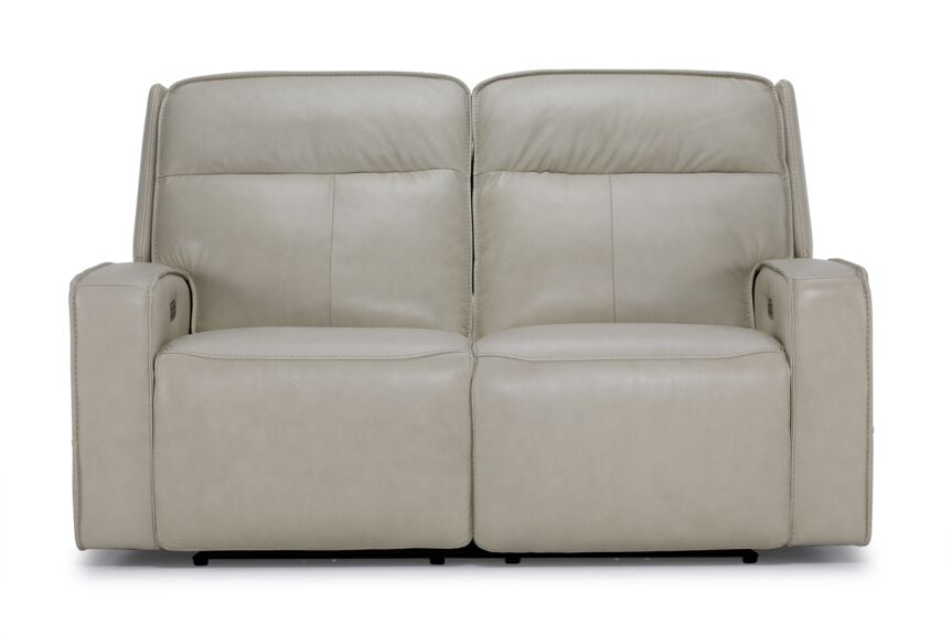 Henry Leather Triple Power Reclining Loveseat - Ivory