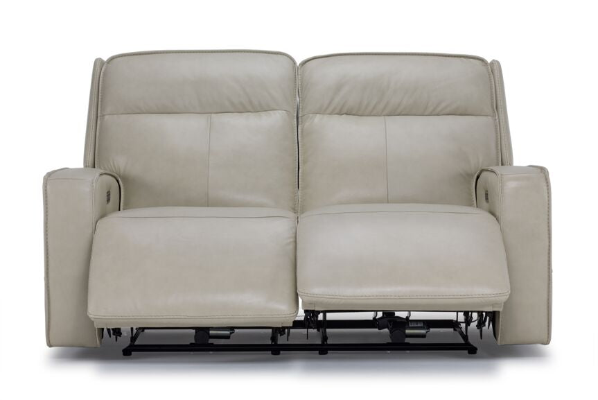 Henry Leather Triple Power Reclining Loveseat - Ivory