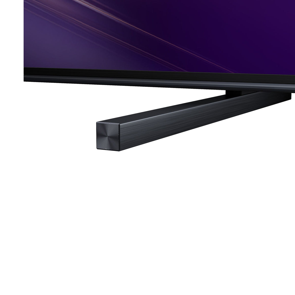 Close-up of the Hisense 100-inch QLED Mini-LED AI TV showing the black support foot and lower bezel