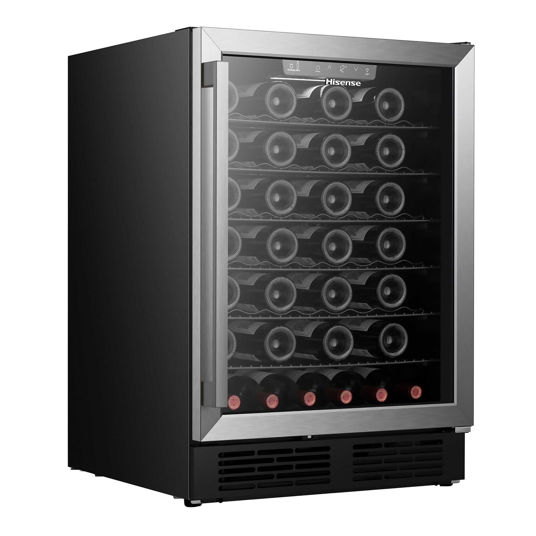 Hisense Fingerprint Resistant Stainless Steel Single Zone Wine Cooler and Beverage Center Hybrid (54 Bottle Wine/164 Can Beverage)(5.4 cu.ft.) - HWS054B1ASD