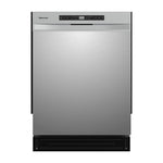 Hisense 24” Stainless Steel Front Control Dishwasher with 3rd Rack and Pocket Handle shown closed from the front