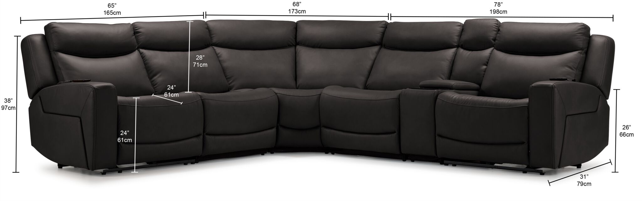 Jackson Leather 6-Piece Power Reclining Sectional with Heat and Massage - Charcoal