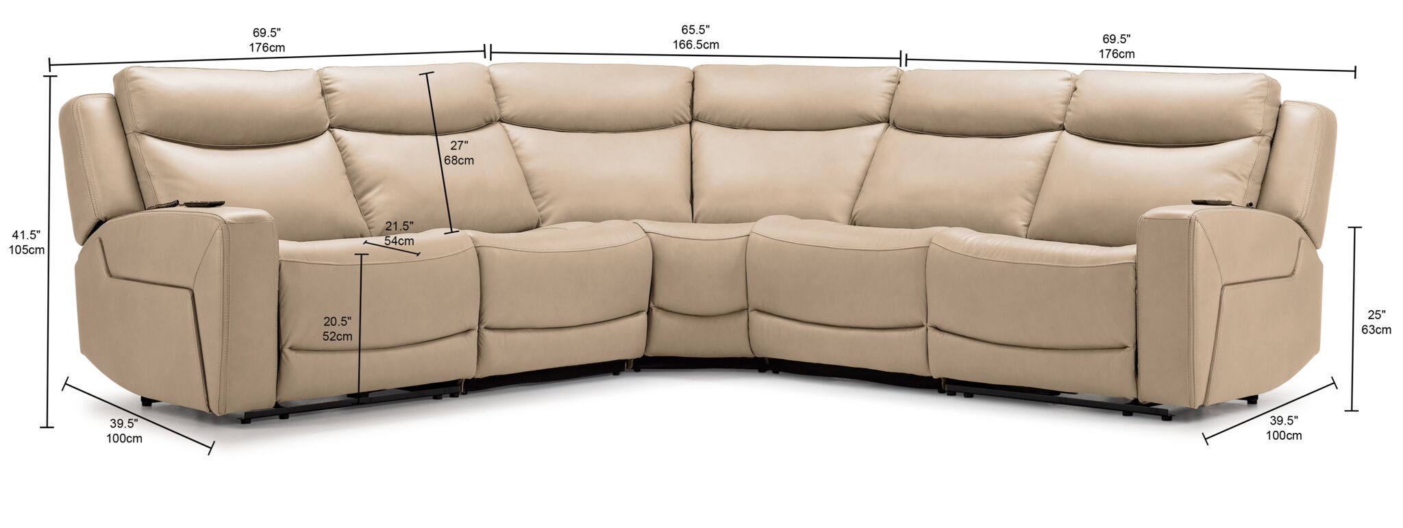 Jackson Leather 5-Piece Power Reclining Sectional with Heat and Massage - Pristine