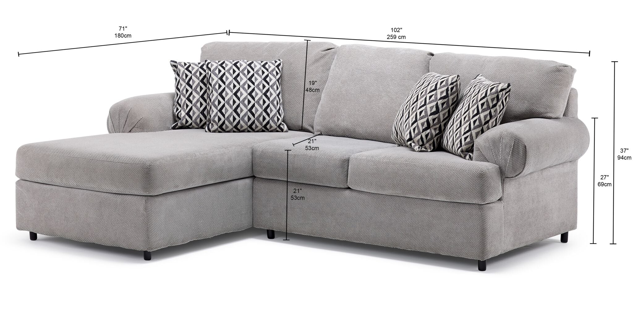 Jupiter 2-Piece Sectional with Left-Facing Chaise - Ash Grey