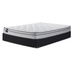 Sealy Essentials Kairo Medium Euro Top Twin XL mattress and boxspring set with quilted white top and black base