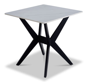 Kalani Table de bout 21,75 po - pierre fritée blanche et métal noir