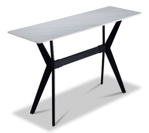 Kalani Table console 47 po - pierre fritée blanche et métal noir