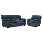 Kendrick Leather Sofa and Chair Set - Blue