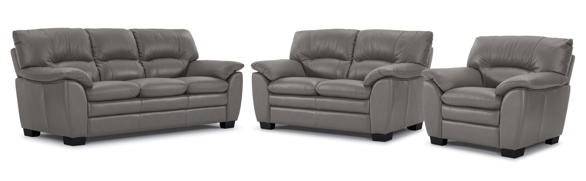 Kendrick Leather Sofa, Loveseat and Chair Set - Grey