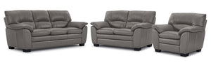 Kendrick Ens. Sofa, causeuse et fauteuil en cuir - gris
