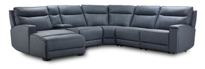 Kingsley Sectionnel inclinable électrique en cuir 6 mcx avec fauteuil allongé à gauche - bleu