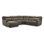 Kingsley Leather 6-Piece Power Reclining Sectional with Left-Facing Chaise - Grey
