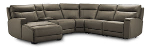 Kingsley Sectionnel inclinable électrique en cuir 6 mcx avec fauteuil allongé à gauche – gris