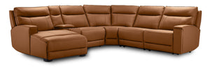 Kingsley Sectionnel inclinable électrique en cuir 6 mcx avec fauteuil allongé à gauche - tan