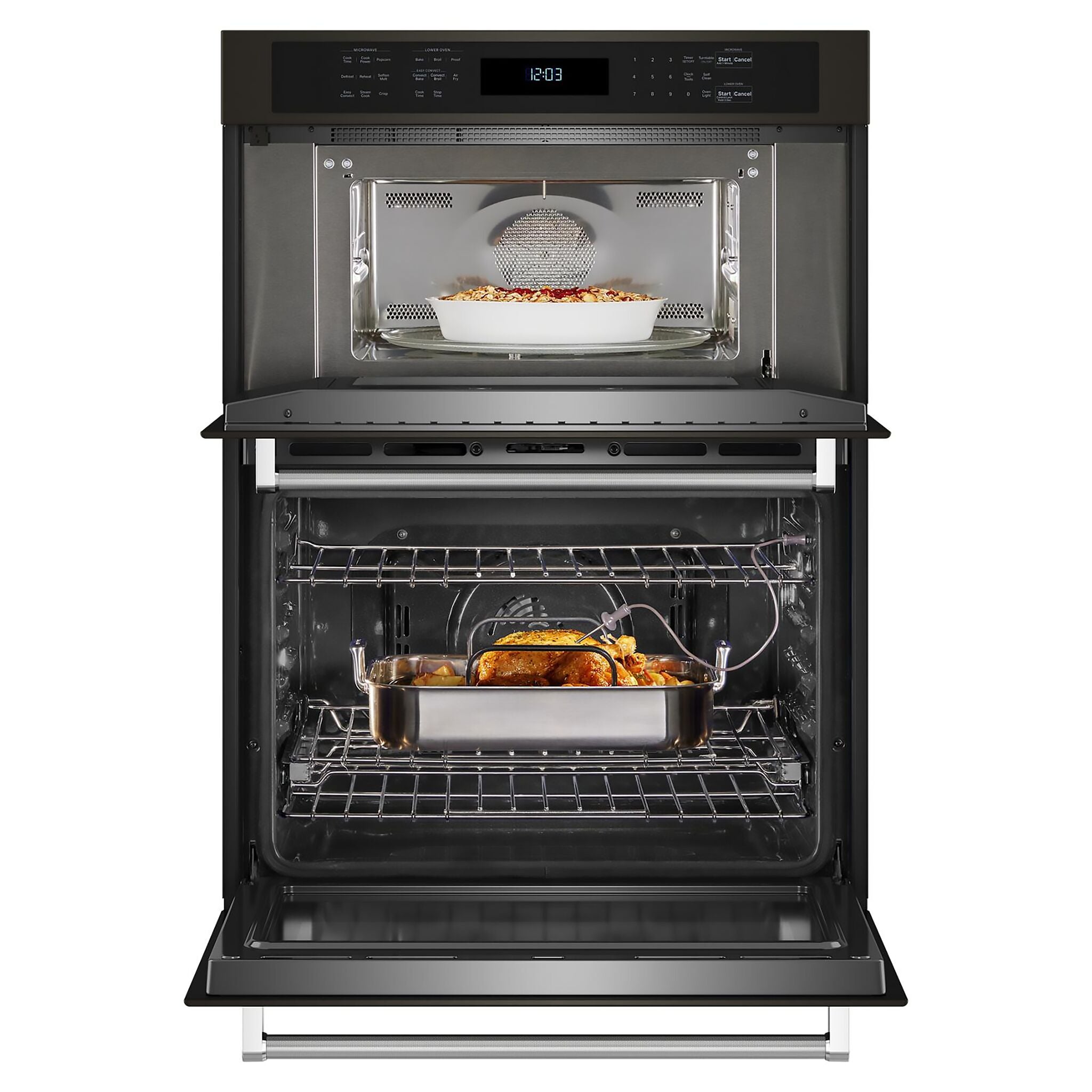 KitchenAid PrintShield™ Finish Black Stainless Steel 27" Combination Wall Oven (5.7 Cu.Ft.) - KOEC527PBS