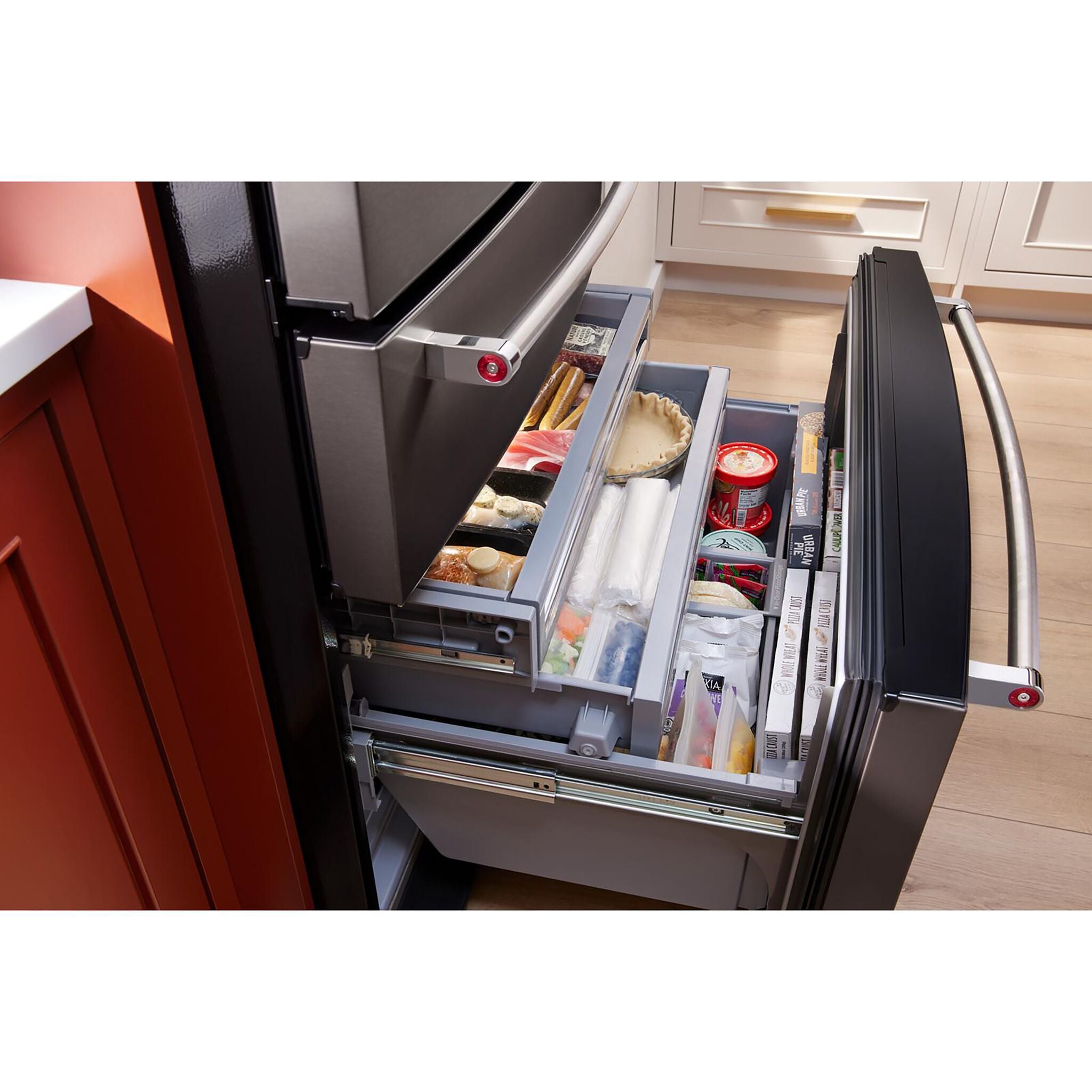 KitchenAid 35.75" 26.2 Cu. Ft. Black Stainless French Door Refrigerator - KRMF536RBS