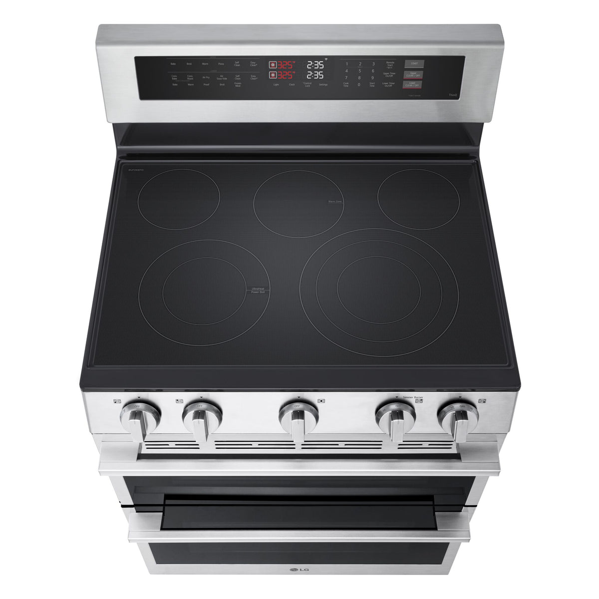 LG Electric Range top-down view showing smooth ceramic cooktop and five radiant elements