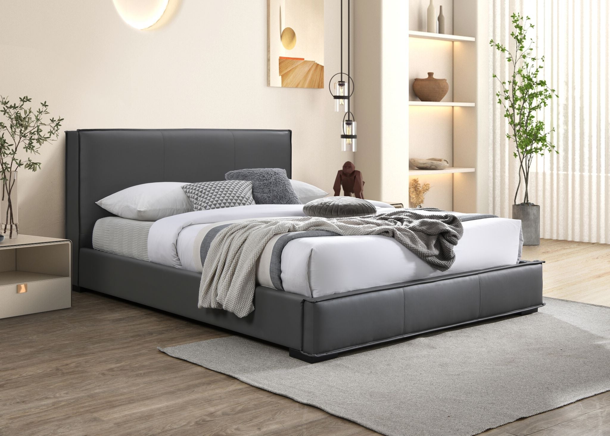 Lansing 3-Piece King Upholstered Platform Bed - Grey