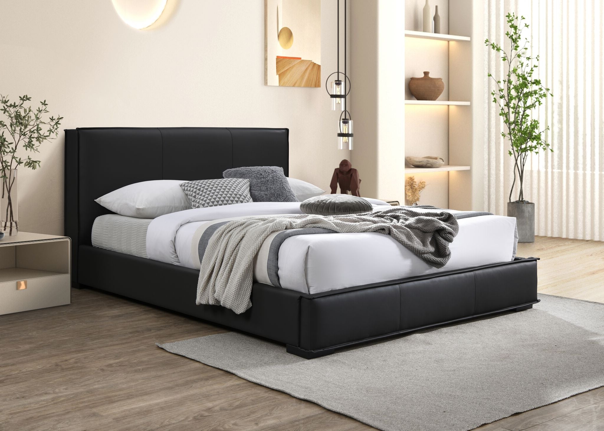 Lansing 3-Piece King Upholstered Platform Bed - Black