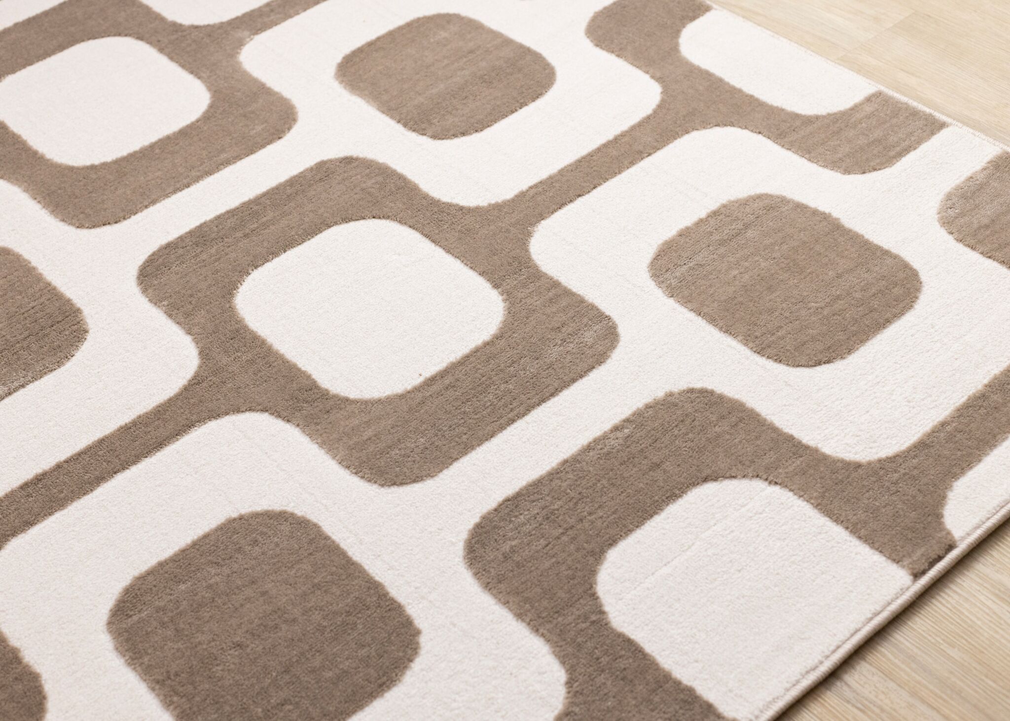 Vintage Vibes 6'7" x 9'6" Mid-Century Modern Area Rug - Brown, Cream