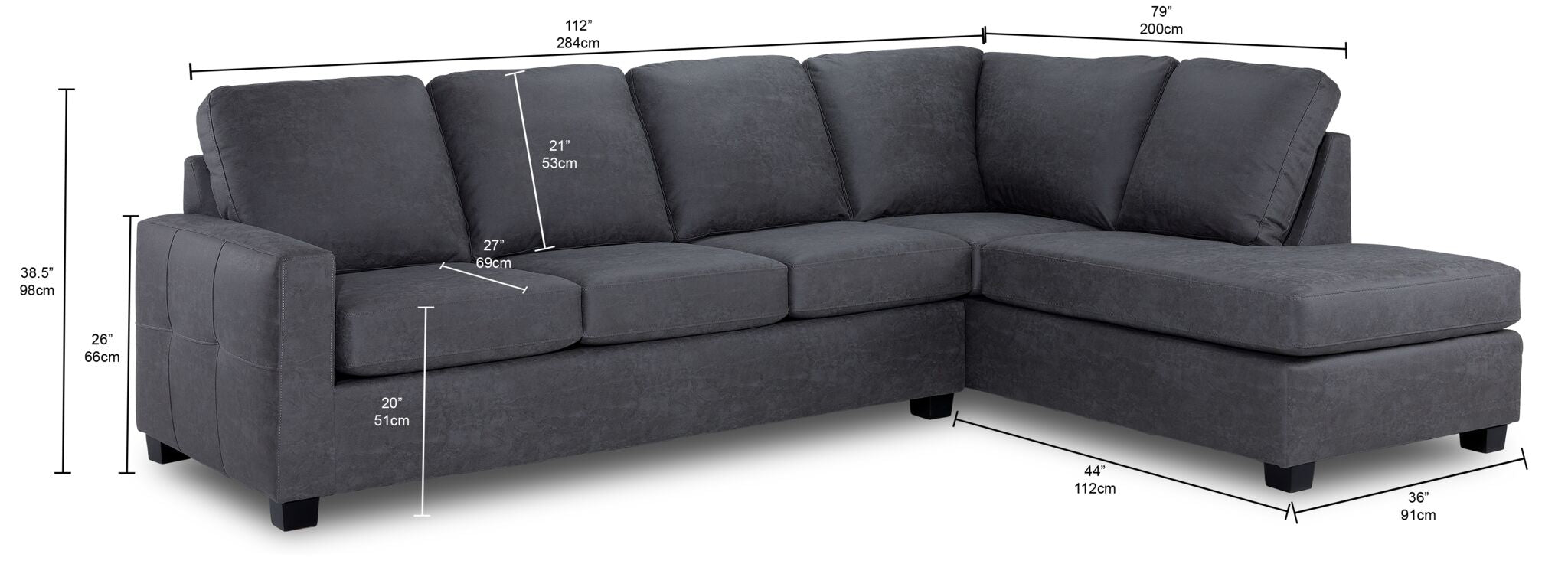 Lindsay 2-Piece Sectional with Right Facing Chaise - Grey