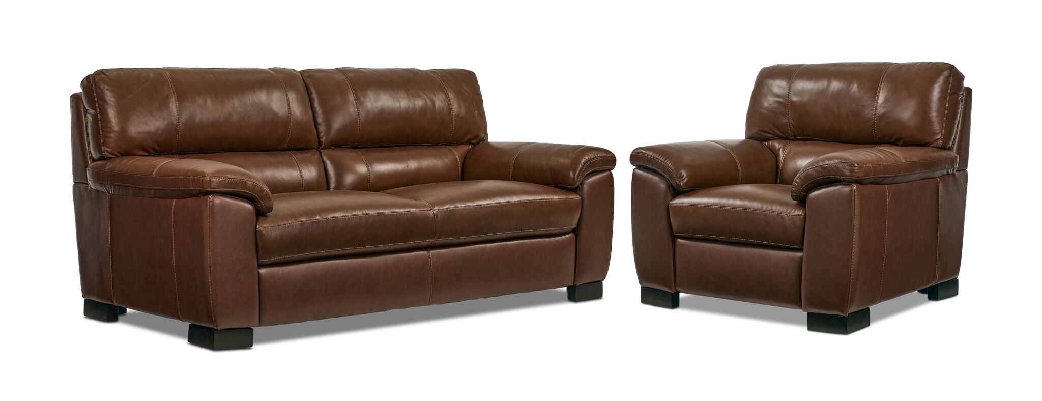 Maddox Leather Sofa and Chair Set - Cognac