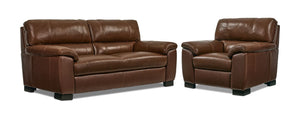 Maddox Ens. Sofa et fauteuil en cuir - cognac