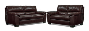 Maddox Ens. Sofa et causeuse en cuir - brun foncé