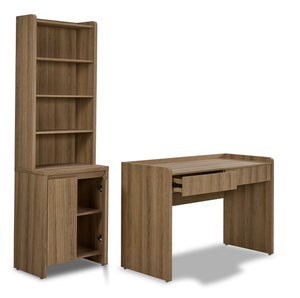 Malina Ens. Bureau et bibliothèque cannelés – Chêne naturel pâle
