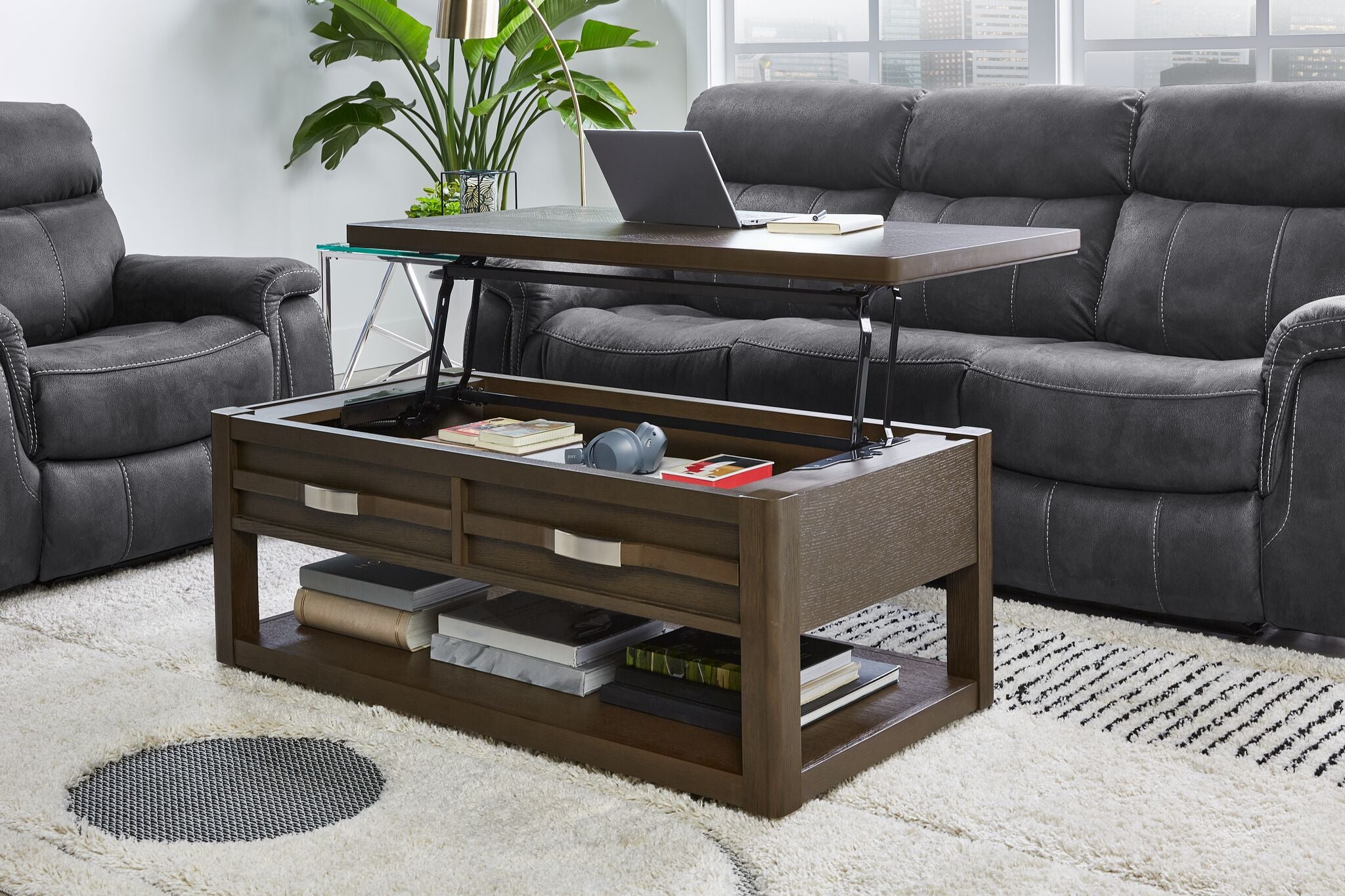 Manila 48" Lift-Top Coffee Table - Brown