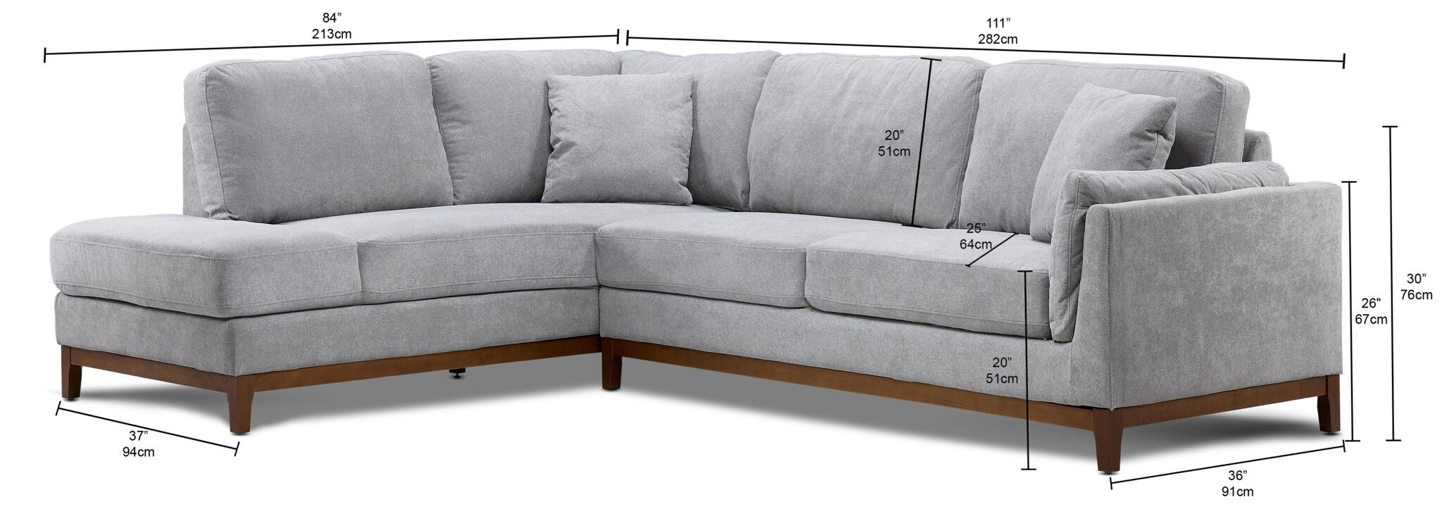 Marquis 2-Piece Sectional with Left Facing Chaise - Grey