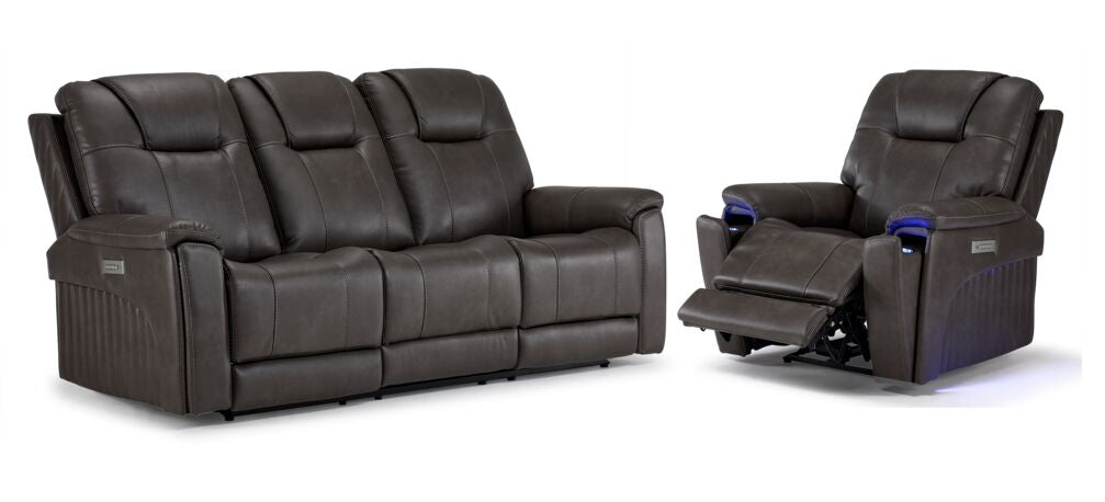 Matrix Triple Power Reclining Sofa and Chair Set - Smoke