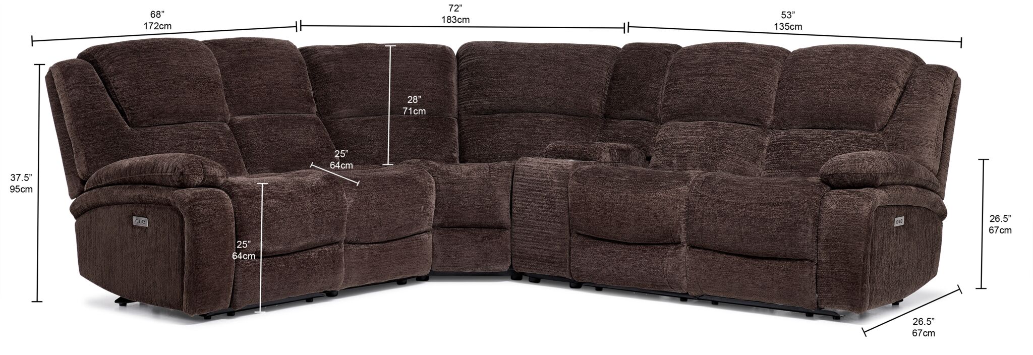 Maxwell 6-Piece Power Reclining Sectional with Console- Brown