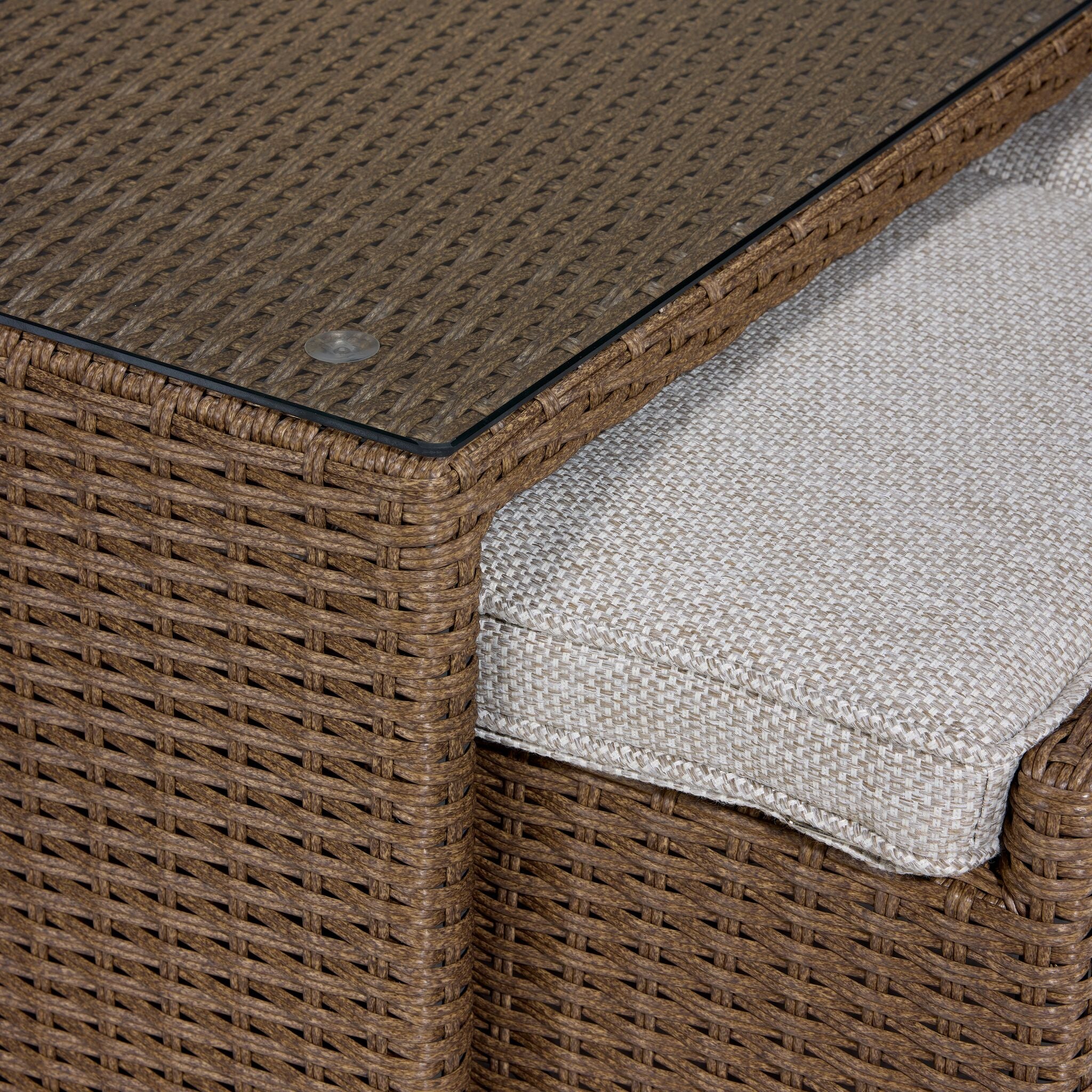 Melville Outdoor Coffee Table with 2 Ottomans - Brown, Beige